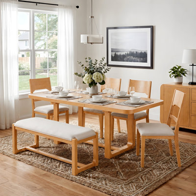 6-Piece Solid Wood Dining Table Set, Extendable Rectangular Dining Room Set