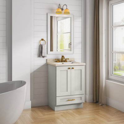 Armoire de salle de bain en bois massif prêt à assembler avec comptoir Shaker - comptoir non inclus