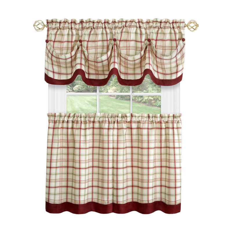Maddock Plaid Tailored Kitchen Curtain, Burgundy, 24" W x 52" L