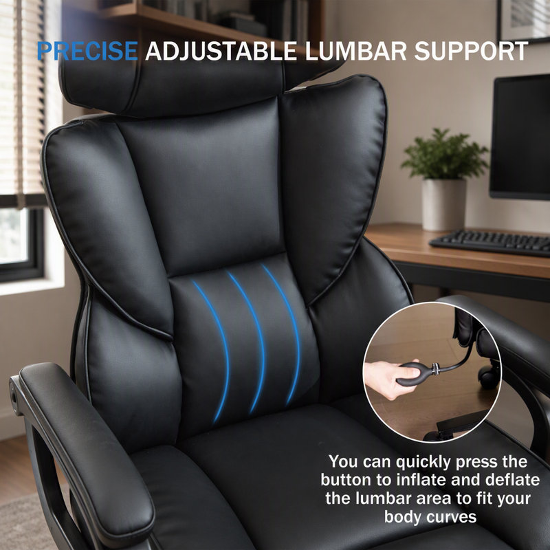 Chaise de bureau ergonomique pour joueur avec repose-pieds et soutien lombaire, H 30,7 po