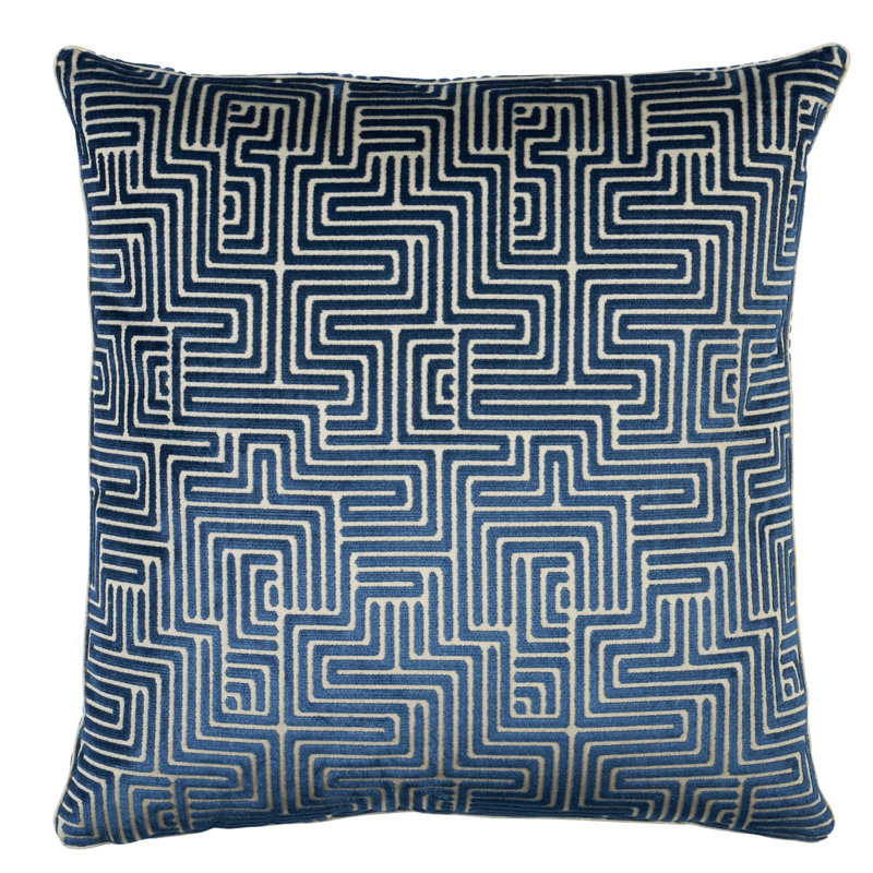 Lisboa Velvet Pillow, 18" H x 18" W, Navy Geometric