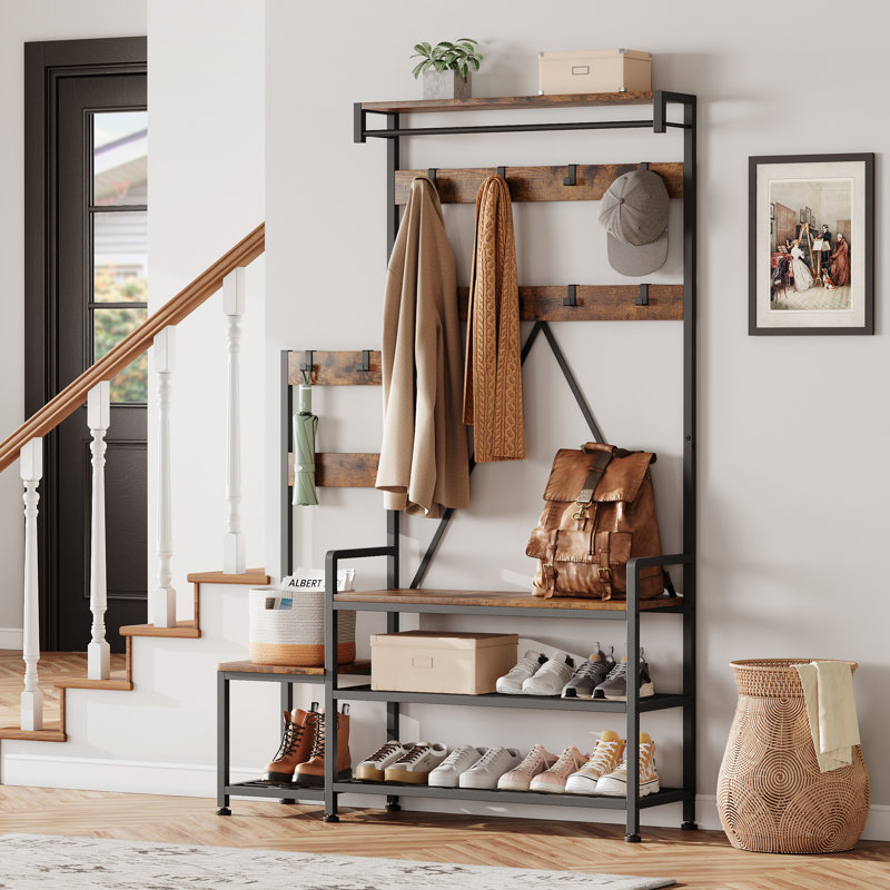 Metal Freestanding 8 - Hook Coat Rack, Brown/Black