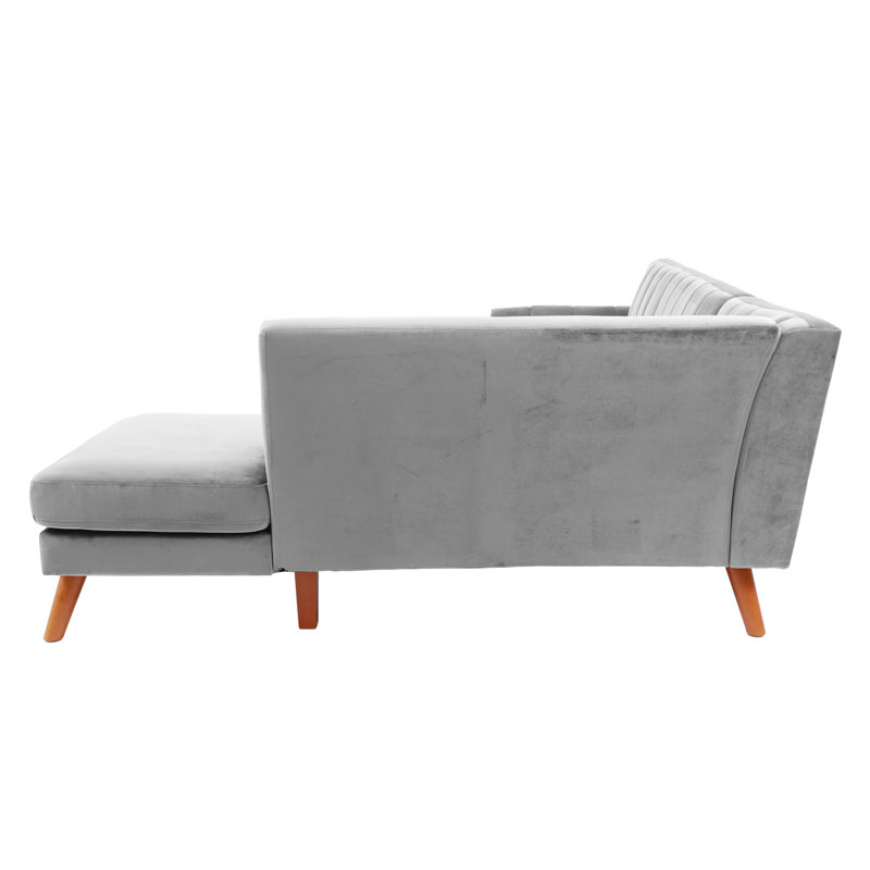 Velvet L-Shaped Sectional Right Hand Facing, Light Gray Velvet