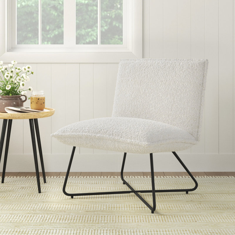 Vicolo Sherpa Upholstered Accent Chair with Metal Legs, White
