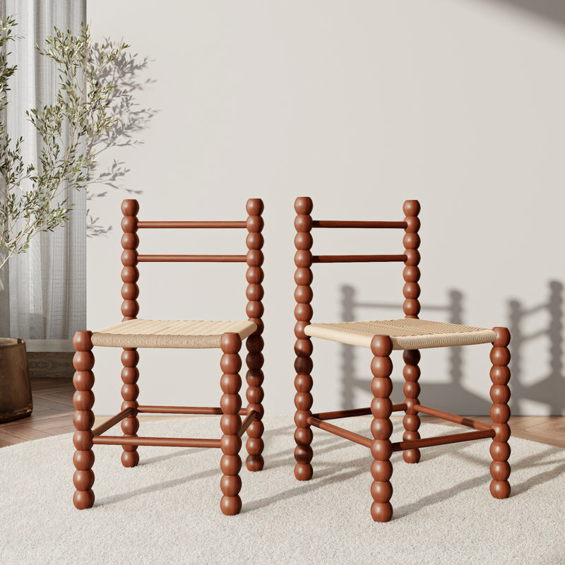 Solid Wood Woven Back Side Chair Dining Chair (Set Of 2), Walnut