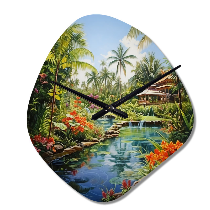Bali Bliss Landscape II - Art asiatique, horloge murale asymétrique, impression unique, Grand