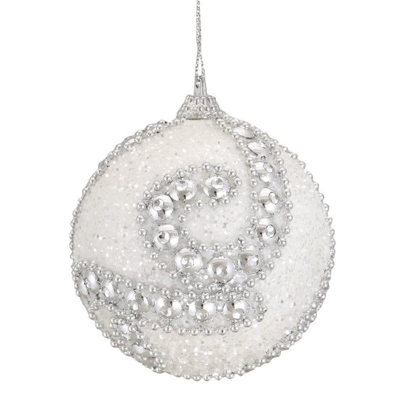 Ornement boule de Noël blanche et argentée incassable scintillante
