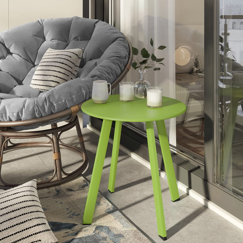 Round Metal Outdoor Side Table, Lemon Green