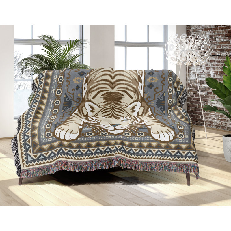 Jeté en mélange de coton Roy Tiger, Gris, L 60 po x l 50 po