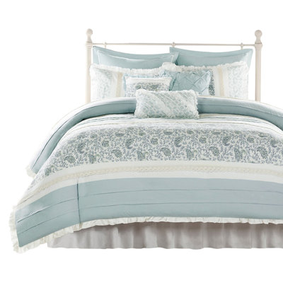 King 9 Duvet - Cotton , Sophisticated Shabby Chic With Lace And 3 Pillows 9 Piece Style Decorative 2 Euro Shams, Pillows,