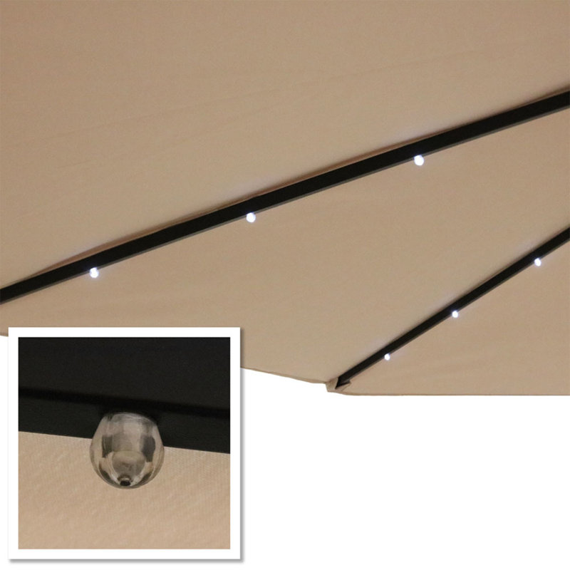 Jericho 96" Market Umbrella with Solar-Powered LEDs - Beige, Beige