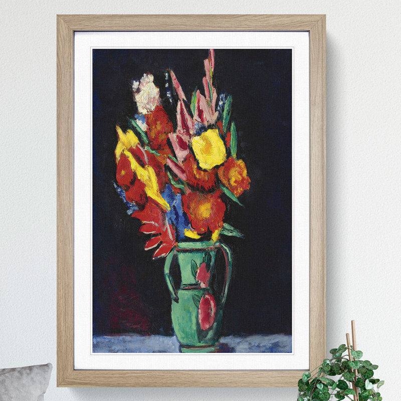 Flowers in a Vase by Marsden Hartley - Picture Frame Painting, 90cm H x 65cm W x 2cm D, Walnut Framed