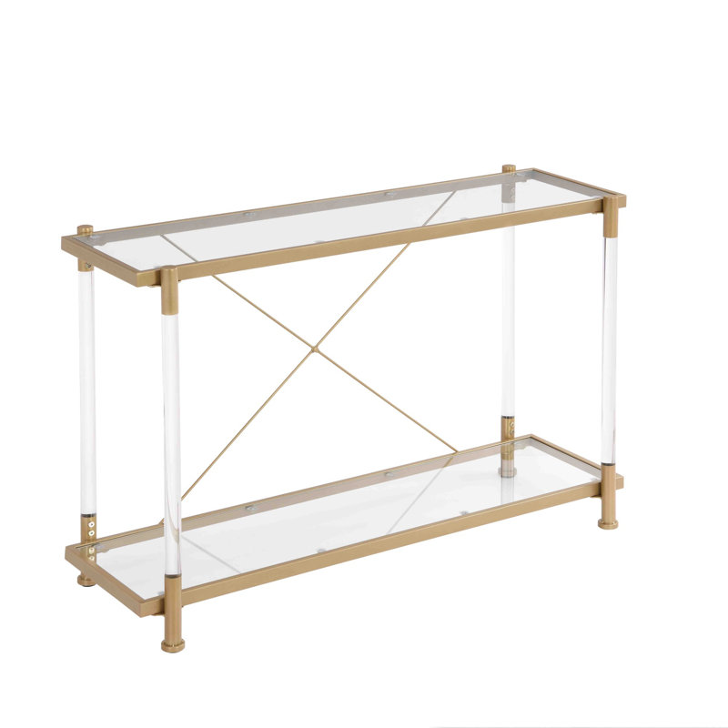 43'' Golden Glass and Metal Console Table with Storage