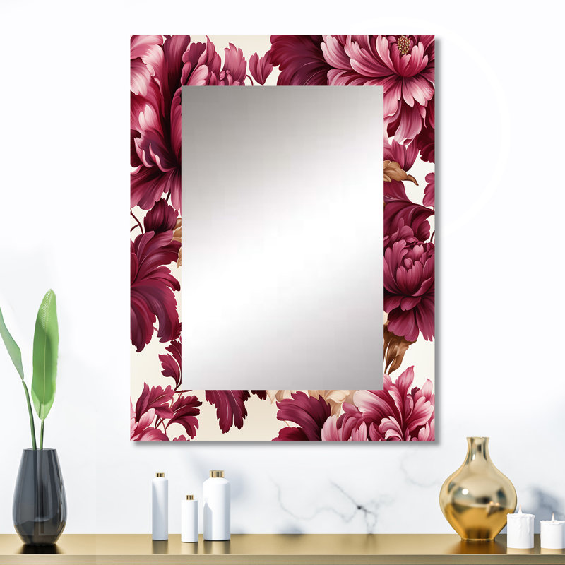 Landrum Regency Damask Grandeur Victorian Pattern - Floral Unique Wall Mirror, Cottage Mirror, Printed Metal Art, 32" x 24"