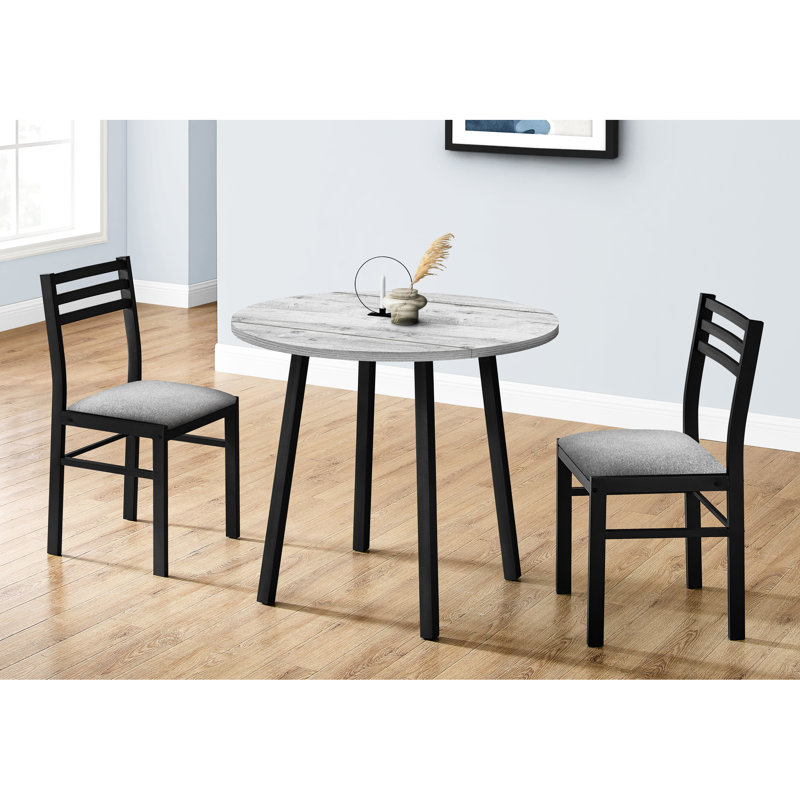 Ensemble de table de salle à manger, ensemble de 3 pièces, petit, abattant 35 po, cuisine, métal noir, stratifié gris, contemporain, moderne