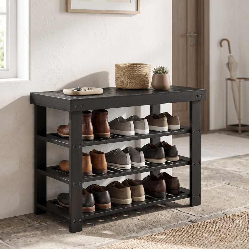 Étagère à chaussures à 3 niveaux, banc d'entrée, Noir