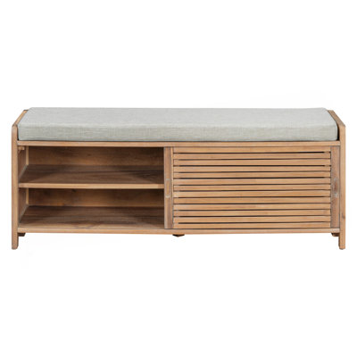 Banc à chaussures avec rangement et coussin, banc de rangement à volets vieillis avec charme rétro pour le salon, vestibule (blanc délavé)
