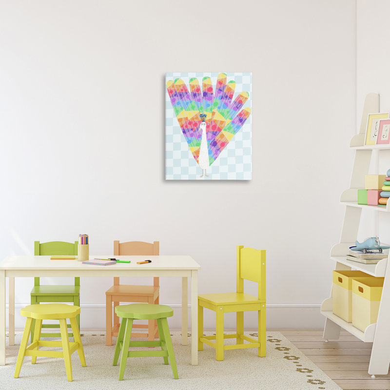 Toile de paon arc-en-ciel vif, design par Carla Daly, H 20 po x l 16 po