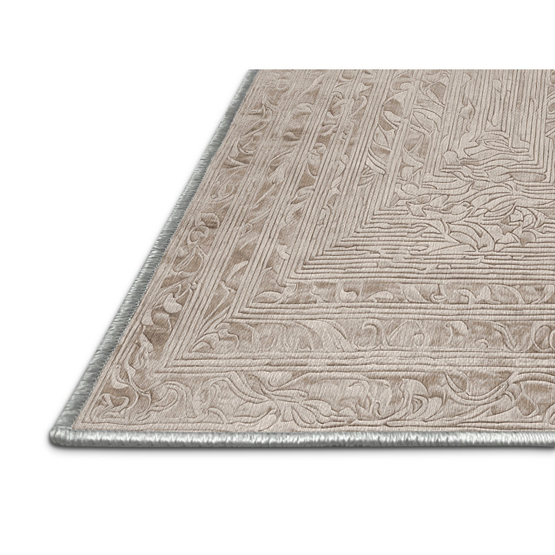 Machine Washable Beige Area Rug, Round 3'