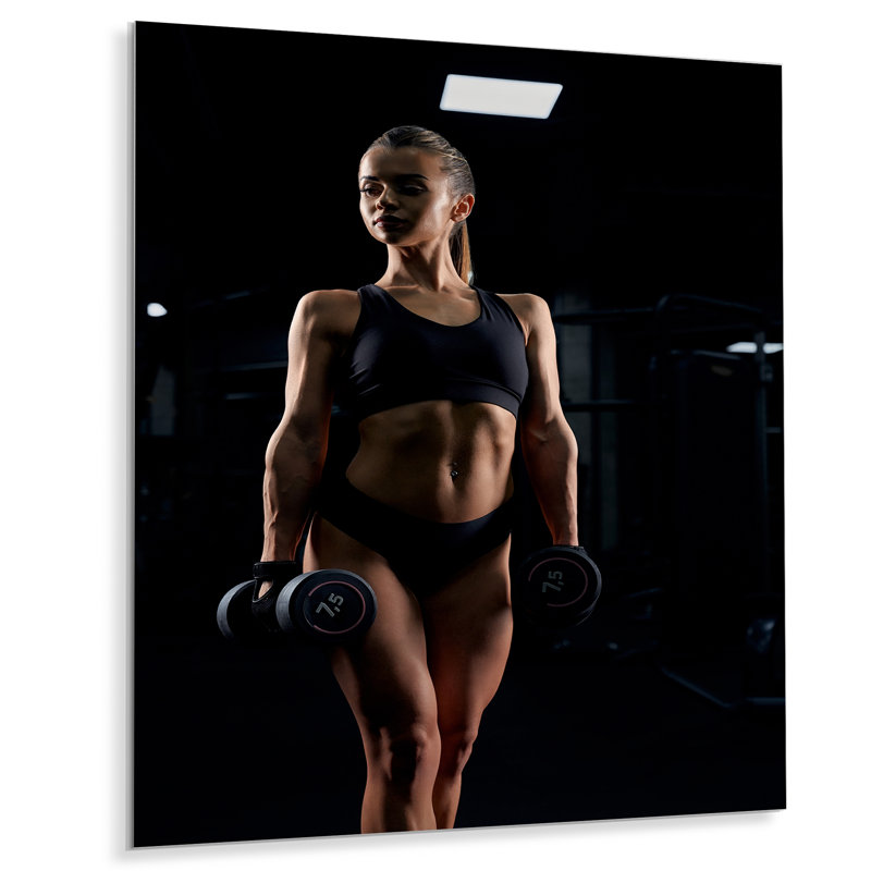 Haltérophile femme Gym Portrait I - décoration murale en métal haltérophile, H 32 po x l 16 po x P 1 po