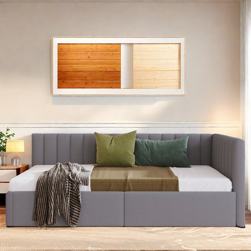 Barfleur Upholstered Daybed with 2 Storage Drawers, Grey, Twin