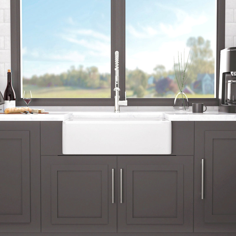 33X20 Inch White Farmhouse Sink Workstation - Ceramic Single Bowl Farm Kitchen Sink