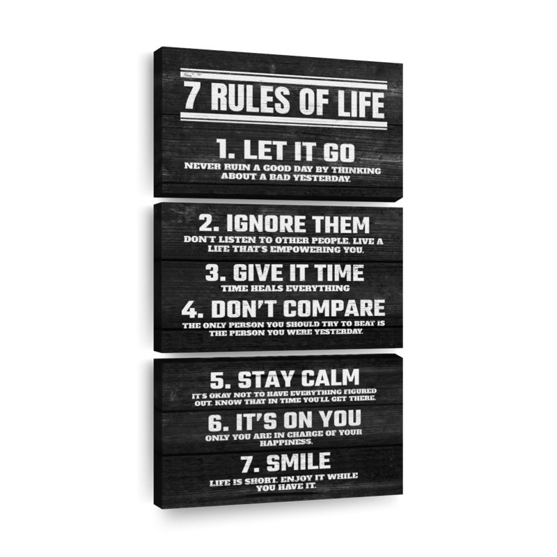 «Seven Rules Of Life», reproduction d'art sur toile, H 27 po x l 12 po x P 1 po