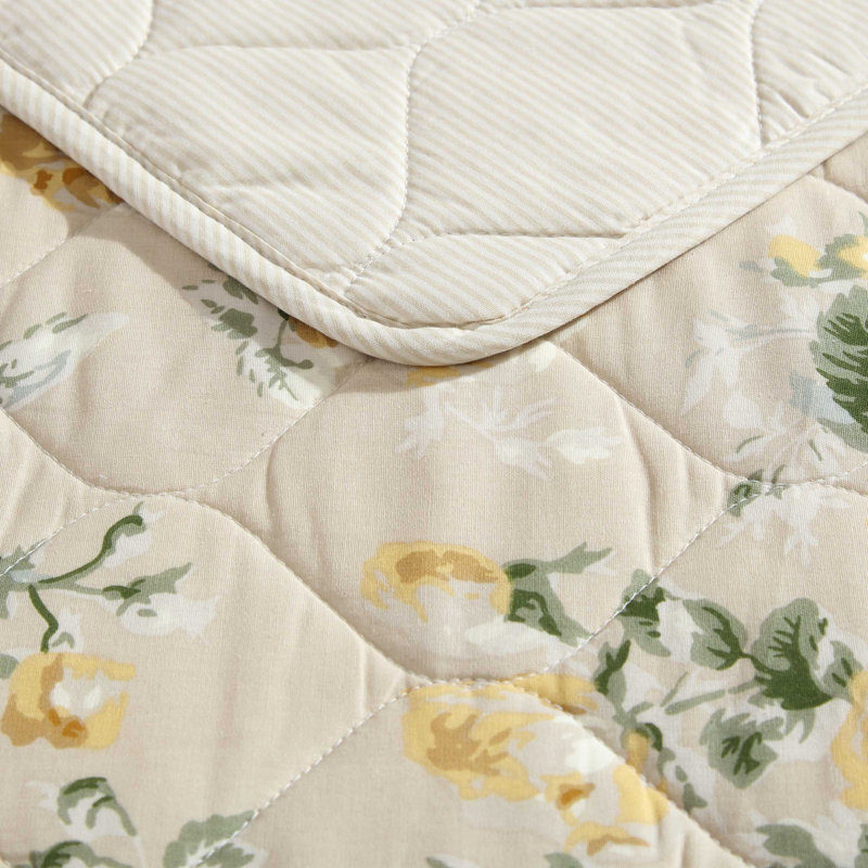 Laura Ashley Twin Reversible Cotton Quilt Set in Gold and Beige