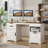63"W Farmhouse Executive Lift Top Desk, Wood Country Rustic Home Office Desk With File Cabinet and Charging Station, Computer Desk With 3 Drawers, Led Writing Work Desk With Monitor Stand, White, Walnut, Gift-631402711
