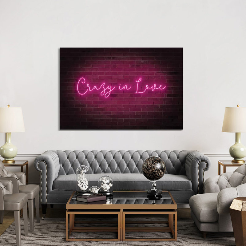 «Neon Love II» par Grace Popp - impression d'art textuel, H 40 po x l 60 po x 1,5 po, Toile tendue, Pas de tapis