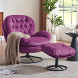 Luxueux fauteuil d'appoint pivotant à 360 ° en velours avec repose-pieds gris