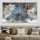 Impression sur toile de fleurs bleues élégantes: décoration murale florale moderne, toile tendue 4P
