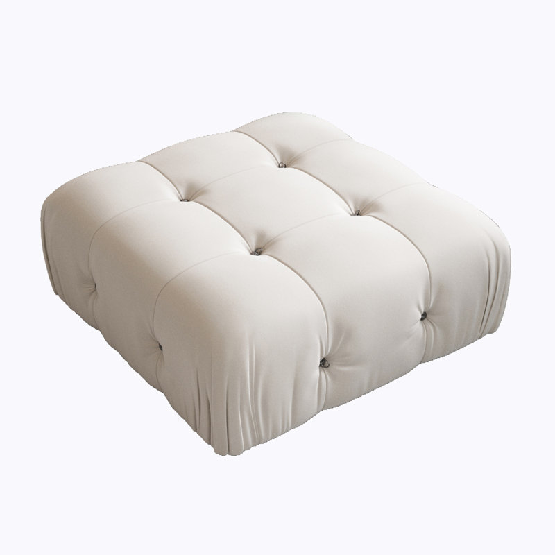 Cylar 34.5" Wide Velvet Tufted Square Standard Ottoman, Beige