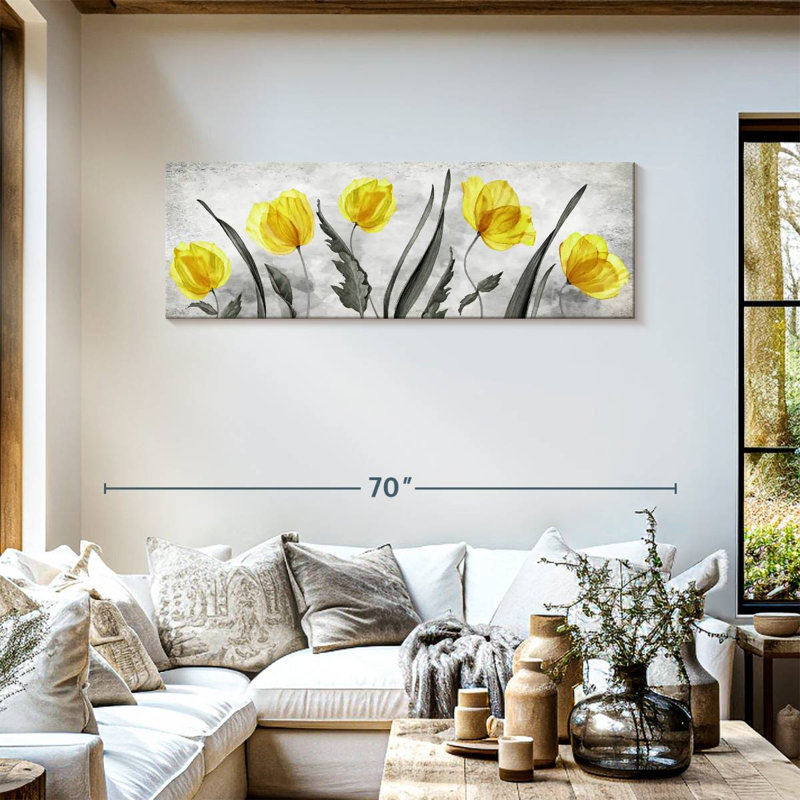" Bright Yellow Tulips ", 18" H x 54" W x 1.25" D