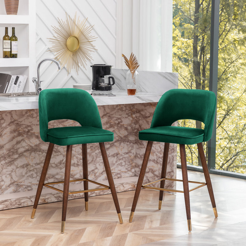 Tabouret de bar en velours Loganville, Vert
