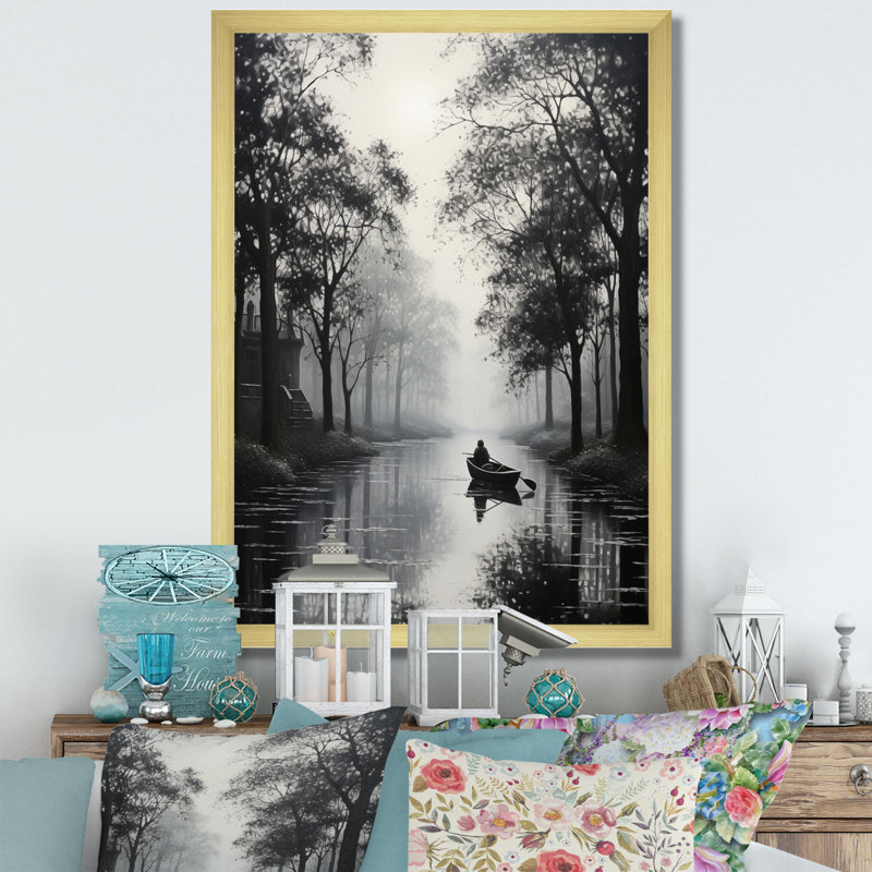 Impression sur toile Canal Quiet Passage Charcoal III - Canals, H 32 po x l 24 po x P 1 po, Encadrement doré