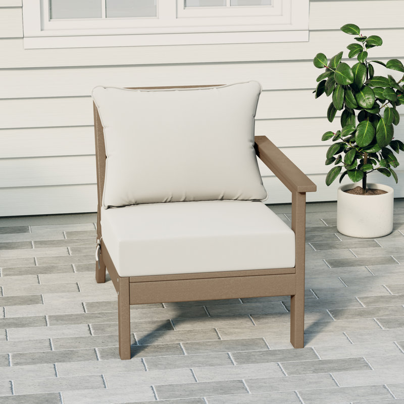 Deep Seating Right Arm Chair With Cushions, White, Light Brown