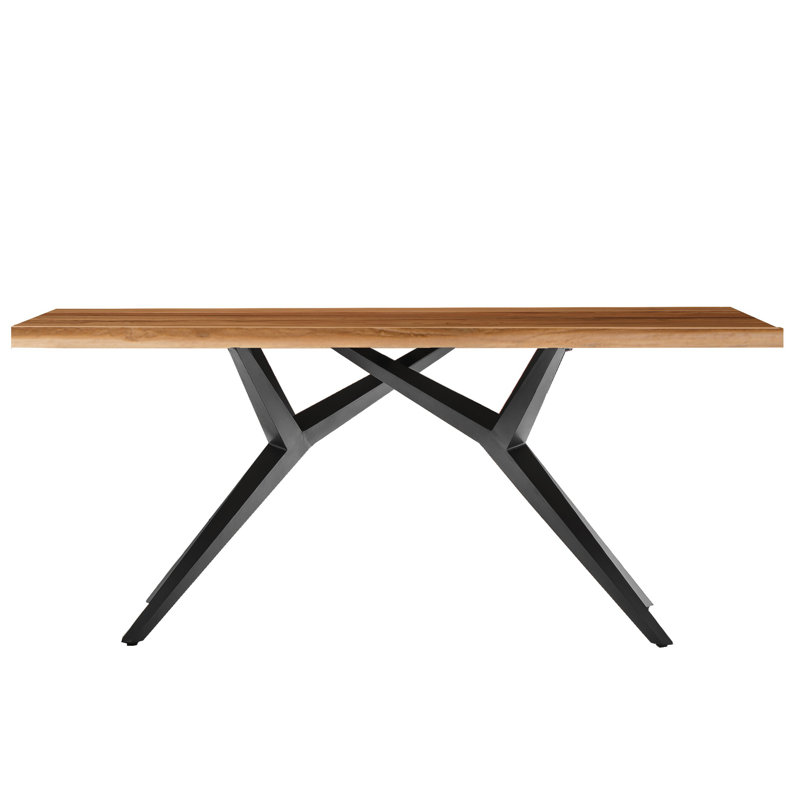 Noemi Teak Solid Wood Top Metal Base Dining Table, Black, H73 x L220 x W100cm