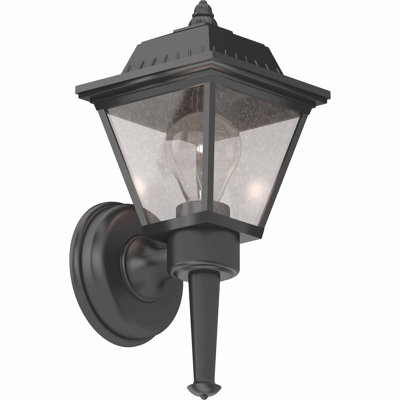 Lanterne murale d'extérieur 1 lumière en fonte d'aluminium noire avec verre grainé transparent