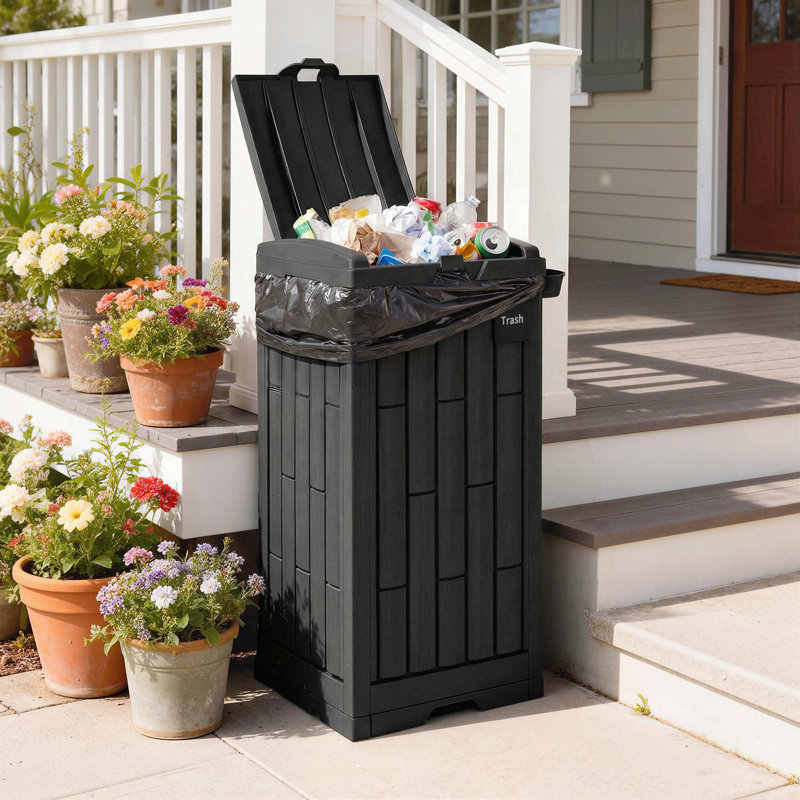 Poubelle extérieure 29 gallons avec couvercle, support latéral, 29 gallons, noir