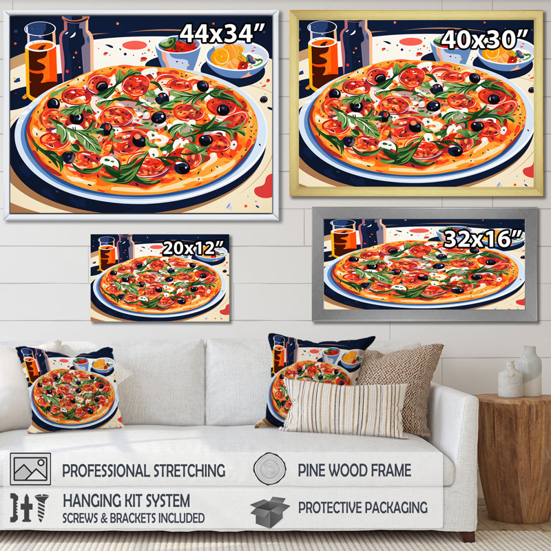 «All Dressed Pizza Delight», art mural pizza, H 24 po x l 32 po x P 1 po