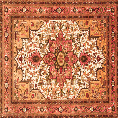 Tapis carré en laine / polyester tissé à la machine à motif floral orange 7 pi x 7 pi
