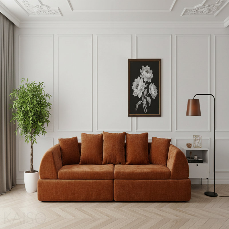 Canapé modulaire modulaire en peluche à assise moelleuse 104 po Lennox, Chenille orange