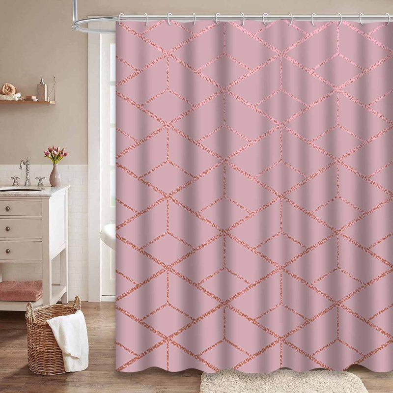 Rideau de douche rose brillant à quartz rose avec 12 crochets, L 72 po x l 78 po