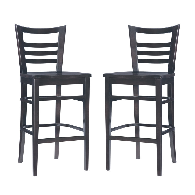 Ensemble de 2 tabourets de bar en bois massif Michalah, Espresso