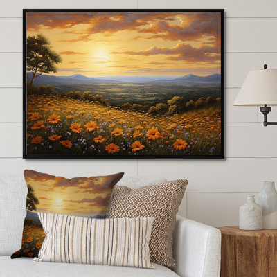«Yellow Wildflowers», horizon doré encadré sur toile