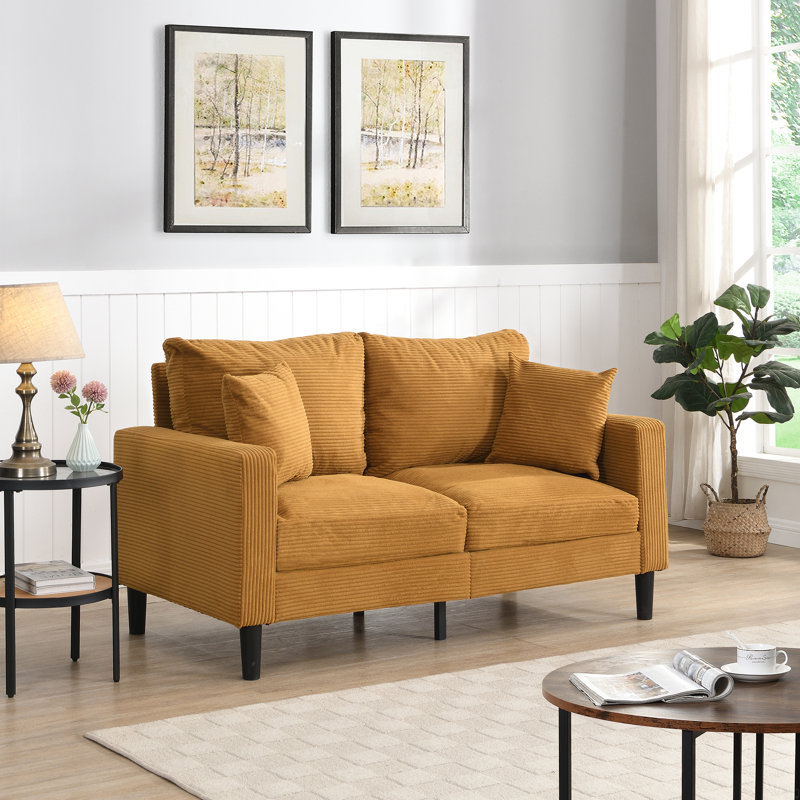 Defoor 74.8-inch High Resilience Corduroy Sofa, Orange, 34.6" H x 75" W x 30.7" D