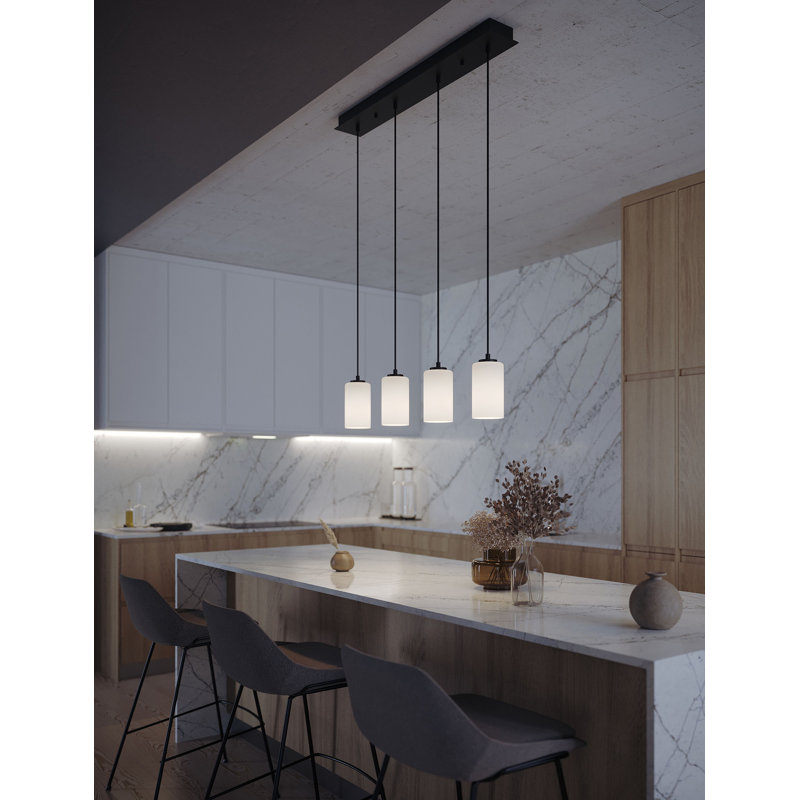 Luminaire suspendu linéaire à 4 lumières Leo - 120 V - 60 W, Noir, noir, noir, noir