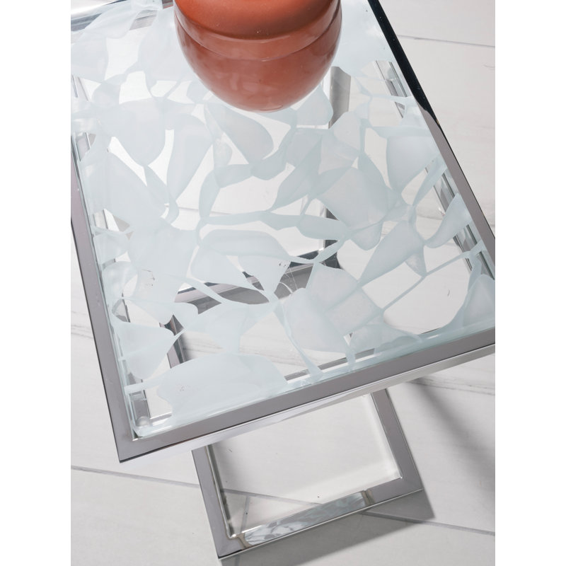 Mid-Century Modern Blue Glass and Silver Metal Rectangular Table