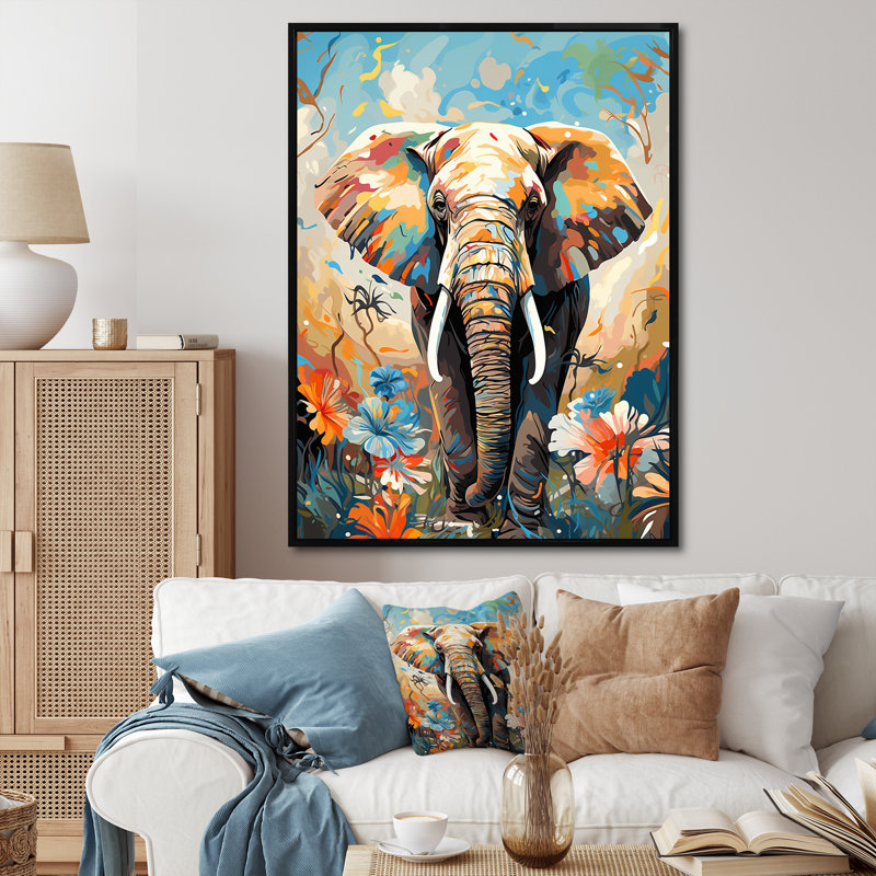 «Grey Creative Tusks Abstract Elephant Art I», art mural éléphant, Cadre flottant noir, H 20 po x l 12 po x P 1 po